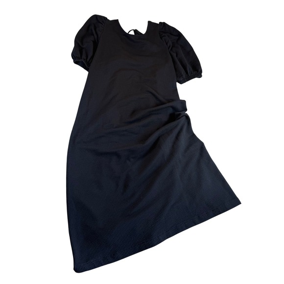 H&M Dresses & Skirts - H&M Black Waffle Knit Puff Sleeve Open Tie Back Midi Dress Womens Large